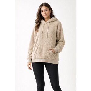 Cotton On Garments Sherpa Fleece Hoodie‎ Tan Oversized Pockets L